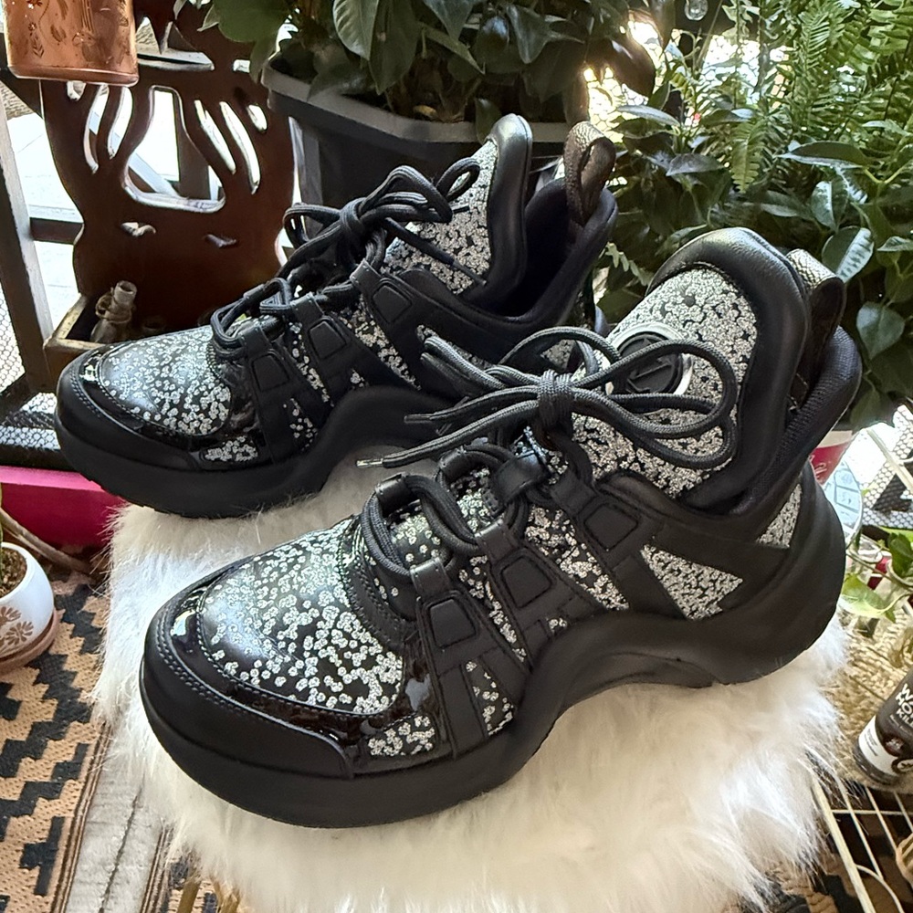 Louis Vuitton Archlight Black and Brown Sneakers with silver glitter